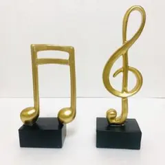 高級音楽インテリア｜金色ト音記号＆音符オブジェ　2個セット