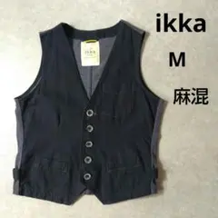 ikka　ベスト　リネンブレンド　麻混　ネイビー　Mサイズ