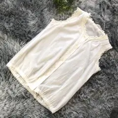 a.v.v【M】アイボリー レース付き ノースリーブ シャツ フリル裾 前開き