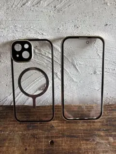美品　iPhone15クリアケース ゴールド　ロック機能　両面強化ガラス
