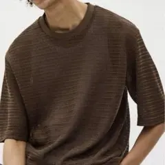 【GU】 ジーユー 半袖 Tシャツ メッシュ L ブラウン 透け感 夏 涼しい