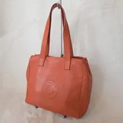 グレー トートバッグ レザー シボ革 オレンジ
