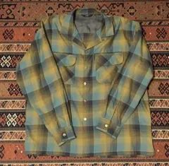 BEAMS オンブレチェック 開襟シャツ　オープンカラーシャツ　50s60s