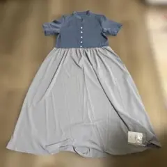 【新品未使用品】ブルーグレー 半袖シャツワンピース
