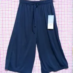 ネイビー ワイドパンツ M ゴムウエスト　部屋着 タグ付き