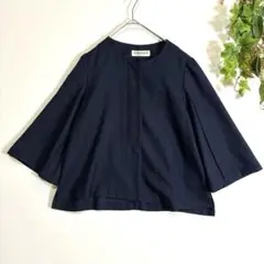 【GEORGES RECH】美品✨ノーカラージャケット　七分袖　ネイビー 36