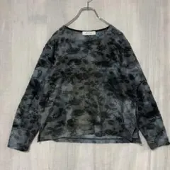 立体刺繍　ムラ染め　トップス　カットソー　古着　ユーズド　個性的　レディース