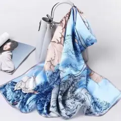 冷房対策にも！花柄シルク風大判スカーフ180cm x 80cm