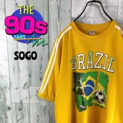 90's SOGO ブラジル代表　袖ライン　かすれプリントヴィンテージTシャツ