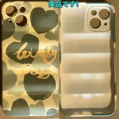 ハート柄と波模様のiPhone13ケース2点セット