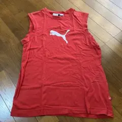 プーマ　PUMA レッド ノースリーブ タンクトップ M デカロゴかっこいい