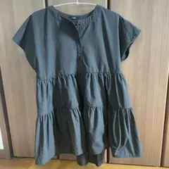 ベースメントBASEMENT フレンチスリーブティアードブラウスチュニック黒