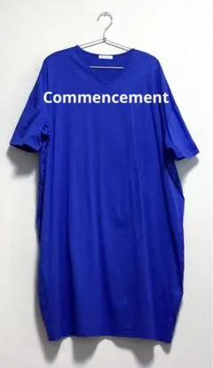 Commencement 青 Vネック 半袖チュニック