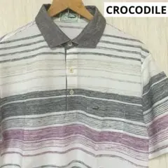 美品【クロコダイル】ボーダー　半袖ポロシャツ　ゴルフウェア　M