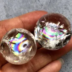 【残りわずか！虹入り！2個セット】天然石　アイリスクォーツ　水晶　丸玉　5