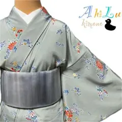 【H965】洗える着物 小紋単品 袷 化繊 薄い豆がら茶 対象身長～162cm