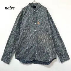 【naive】ボタンダウンシャツ　M　メンズ　花柄　日本製　長袖 ネイビー