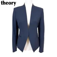 【美品】theory ノーカラーウールジャケット 4 無地　ネイビー