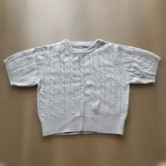 ケーブル編み半袖ニットトップスアイボリー　gn135