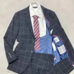 未使用級 ZARA スーツ セットアップ ウィンドウペン チェック 紺色 M相当