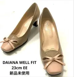 新品未使用DAIANA ダイアナエナメルリボンパンプススクエアトゥピンクベージュ