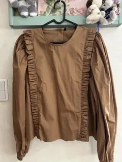 ZARA フリルデザイン ブラウンシャツ XS