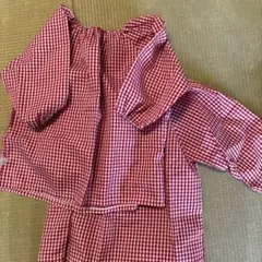 幼稚園用赤と白チェックスモック　90〜120くらいまで
