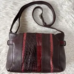 イビサ　異素材コンビ　レザー　ショルダーバッグ