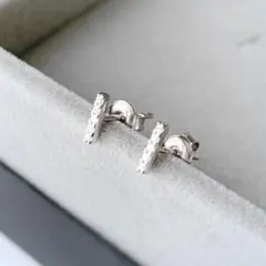 a41【スワロフスキー✨】5粒ダイヤピアス スティック シルバー 銀 クリスマス