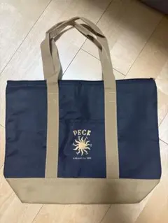 PECK ロゴ刺繍 トートバッグ ネイビー/ベージュ