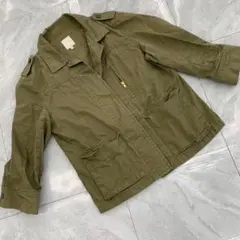 Fredy リネンジャケット オリーブ色 3ポケット ミリタリーデザイン 38