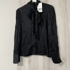 ZARA ボウタイブラウス　サテン 新品タグ付き　ブラック