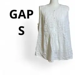 GAP キャップノースリーブシャツ S ピンタック ボタン付き ホワイト