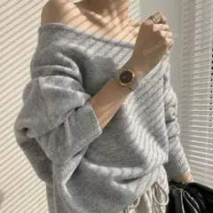 グレー オフショルダー ニットセーター Mサイズ