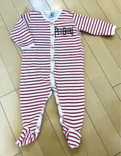 美品！プチバトー　ロンパース　9m ONESIE 長袖　足つき　ボーダー