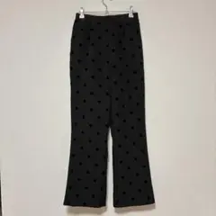 【coca】シルエットがキレイ✨ドット柄フロッキーパンツ ブラック黒