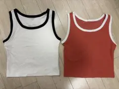 GU コットンブレンドクロップドバイカラータンクトップ ORANGE＆WHITE