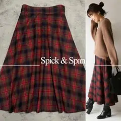 【美品】Spick u0026 Span チェックソフトフレアースカート レッド 36