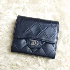 美品✨ CHANEL 財布 クラシックスモール ココマーク 三つ折り ネイビー