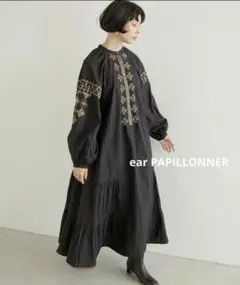 ear PAPILLONNER SUM1 STYLE 刺繍ワンピース　貝ボタン