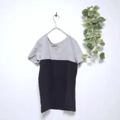 ティーエムパーティ　グレー/ブラック Vネック 半袖Tシャツ綿混
