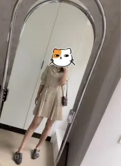 ベージュ ダブルブレスト シャツワンピース