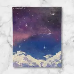 癒される夜空の絵画　キャンバス原画　アート　作品証明書付　抽象画　風景画　ドロー