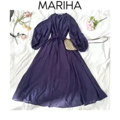 MARIHA 春の光のドレス 紺 36 マキシ ワンピース ボリュームスリーブ