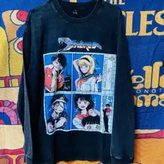 懐かしアニメ　ロングTシャツ メンズ　4人組　仲良し　日常系　ケミカルウォッシュ