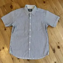 BEAMS/青白ストライプ/半袖シャツ/S/美品