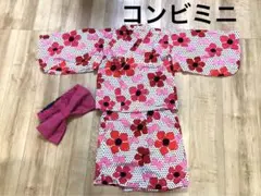 【美品】combimini 千秋 セパレート浴衣ドット花柄 リボン　120