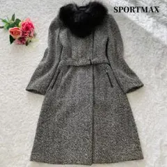 美品ꕥマックスマーラ ツイードコート フォックスファー ベルト 40 L