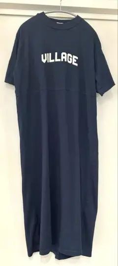 Champion ロゴ入りネイビー半袖ワンピース Women's M
