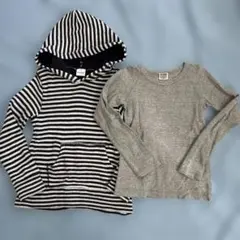 SLAPSLIP.FOKIDS130㎝ユニセックス　ボーダーパーカーグレーロンT